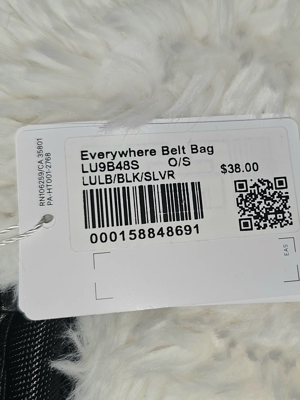 lululemon Black Belt Bag with Silver Hardware